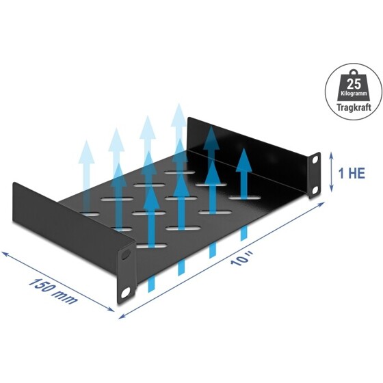Półka 10" do szafy Rack 1U z wentylacją do 150mm do 25 kg Delock 67317