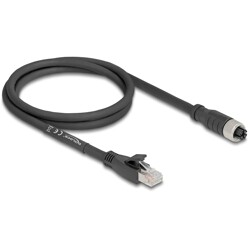 Przewód adapter IP67 M12 X-coded 8-pin żeński - RJ45 Cat.5e męski czarny 1m Delock 80589
