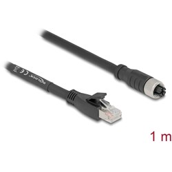 Przewód adapter IP67 M12 X-coded 8-pin żeński - RJ45 Cat.5e męski czarny 1m Delock 80589