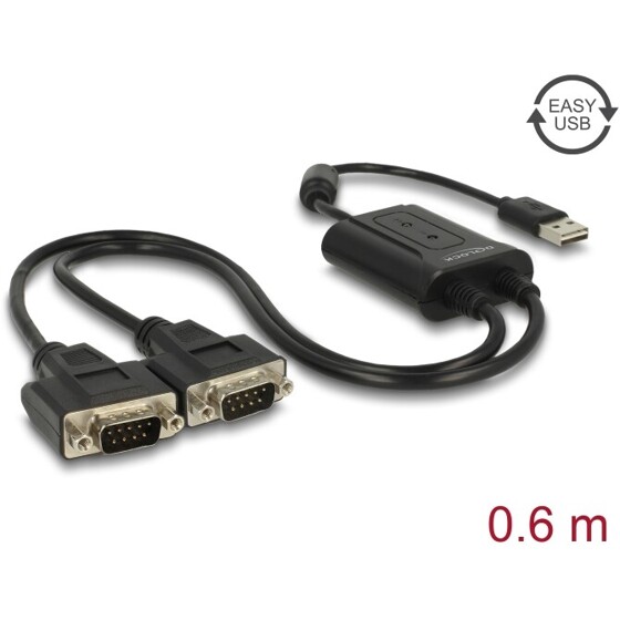 Adapter USB 2.0 do 2x COM RS-232 Delock 63950