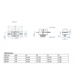Złącze D-Sub HD 44-pin. męskie metalowe do lutowania 2 szt. Delock 66707