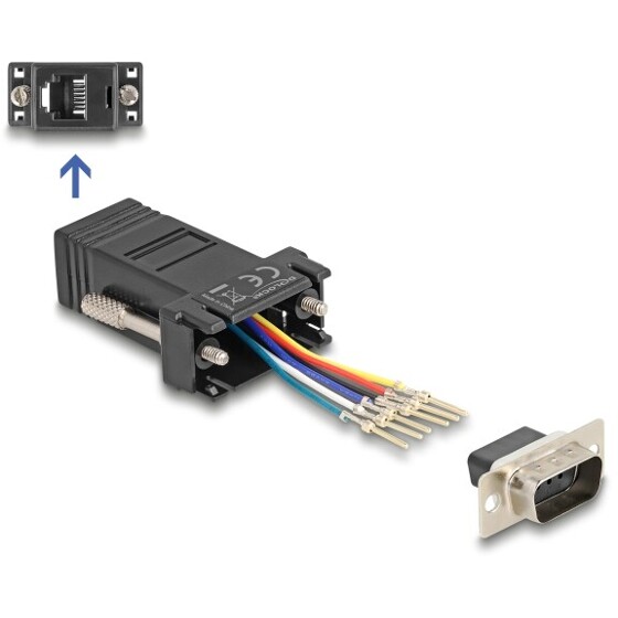 Adapter D-Sub 9-pin. męski do RJ12 żeński do montażu czarny Delock 67072