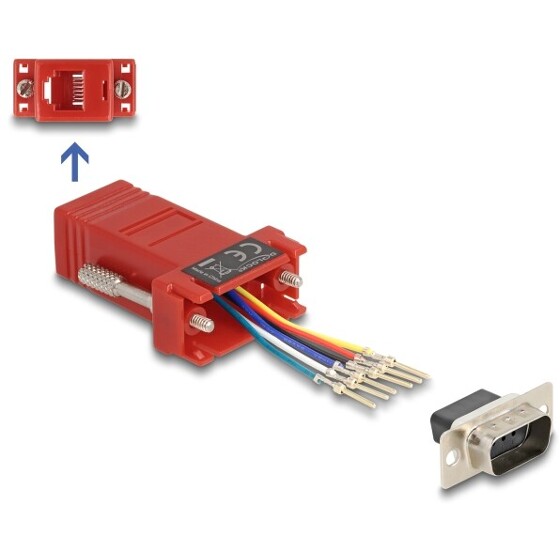 Adapter D-Sub 9-pin. męski do RJ12 żeński do montażu czerwony Delock 67074