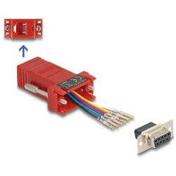 Adapter D-Sub 9-pin. żeński do RJ12 żeński do montażu czerwony Delock 67079