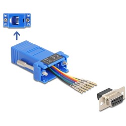 Adapter D-Sub 9-pin. żeński do RJ12 żeński do montażu niebieski Delock 67080