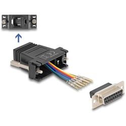 Adapter D-Sub 15-pin. żeński do RJ12 żeński do montażu czarny Delock 67087