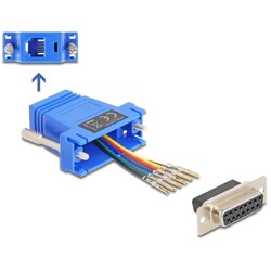 Adapter D-Sub 15-pin. żeński do RJ12 żeński do montażu niebieski Delock 67090