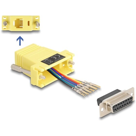 Adapter D-Sub 15-pin. żeński do RJ12 żeński do montażu żółty Delock 67091