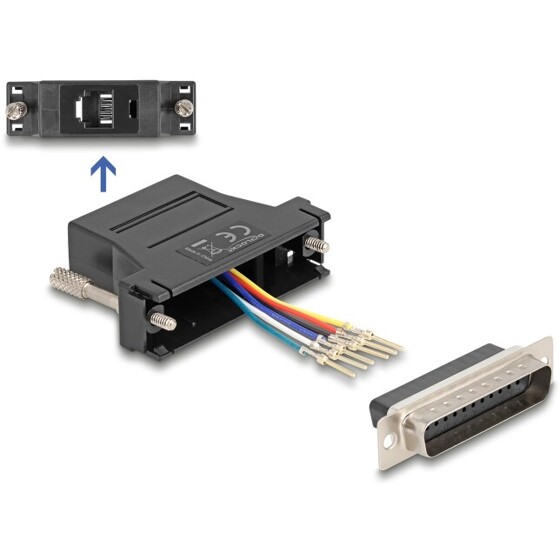 Adapter D-Sub 25-pin. męski do RJ12 żeński do montażu czarny Delock 67092