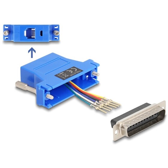 Adapter D-Sub 25-pin. męski do RJ12 żeński do montażu niebieski Delock 67095