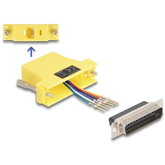 Adapter D-Sub 25-pin. męski do RJ12 żeński do montażu żółty Delock 67096