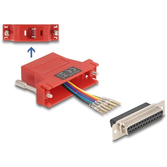 Adapter D-Sub 25-pin. żeński do RJ12 żeński do montażu czerwony Delock 67099