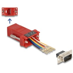 Adapter D-Sub 9-pin. męski do RJ45 żeńskie do montażu czerwony Delock 67103