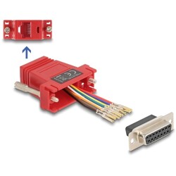 Adapter D-Sub 15-pin. żeński do RJ45 żeńskie do montażu czerwony Delock 67112