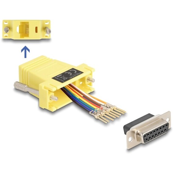 Adapter D-Sub 15-pin. żeński do RJ45 żeńskie do montażu żółty Delock 67113