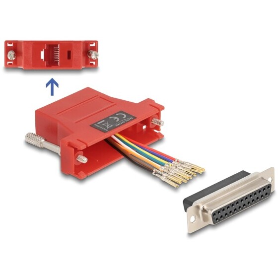 Adapter D-Sub 25-pin. żeński do RJ45 żeńskie do montażu czerwony Delock 67118