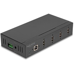Hub przemysłowy 4x USB 2.0-A ESD 15kV montaż na szynie DIN Delock 60686