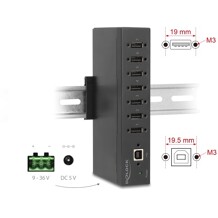Hub przemysłowy 7x USB 2.0-A ESD 15kV montaż na szynie DIN Delock 60687