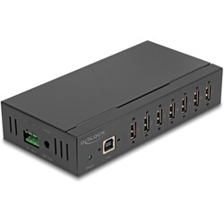 Hub przemysłowy 7x USB 2.0-A ESD 15kV montaż na szynie DIN Delock 60687