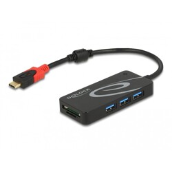 Hub zewnętrzny USB 3.2 Gen 1 5Gbps z USB-C na 3x USB-A z czytnikiem kart SD czarny Delock 62900