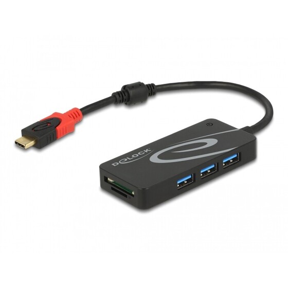 Hub zewnętrzny USB 3.2 Gen 1 5Gbps z USB-C na 3x USB-A z czytnikiem kart SD czarny Delock 62900
