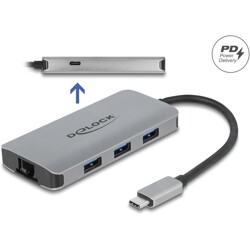 Hub USB 3.2 Gen 1 5Gbps 4-portowy + Gigabit LAN + Power Delivery Delock 63252
