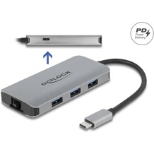 Hub USB 3.2 Gen 1 5Gbps 4-portowy + Gigabit LAN + Power Delivery Delock 63252