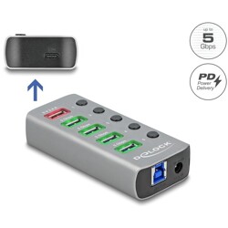 Hub USB 5Gbps 4x USB + port ładowania + USB-C PD 3.0 z przełącznikiem i podświetleniem Delock 63263