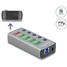 Hub USB 5Gbps 4x USB + port ładowania + USB-C PD 3.0 z przełącznikiem i podświetleniem Delock 63263