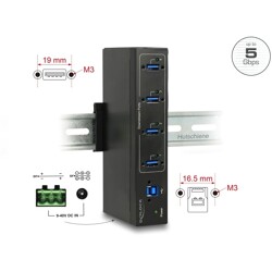 Zewnętrzny przemysłowy hub 4x USB 3.0-A ochrona ESD 15kV Delock 63309