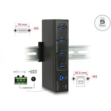 Zewnętrzny przemysłowy hub 4x USB 3.0-A ochrona ESD 15kV Delock 63309