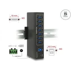 Zewnętrzny przemysłowy hub 7x USB 3.0-A ochrona ESD 20kV Delock 63311