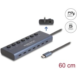 Koncentrator USB 5Gbps 7x USB-C z przełącznikiem PowerDelivery 20W Delock 63410
