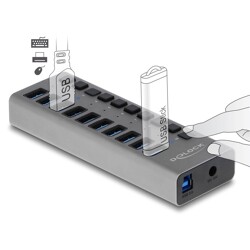 Hub zewnętrzny USB 5Gbps 10 portowy + przełącznik Delock 63670