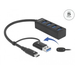 Hub USB 5Gbps 4 porty z USB-C lub USB-A Delock 63828