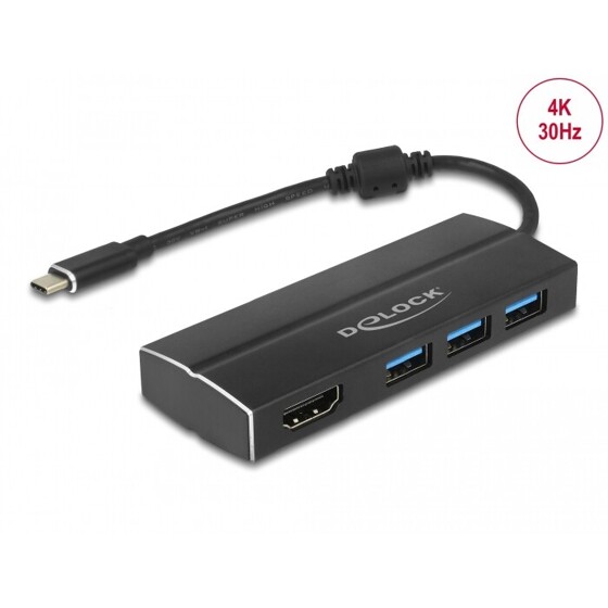 Adapter USB 5Gbps USB-C na 3x USB-A + HDMI (DP Alt Mode) 4K 30Hz Delock 63931