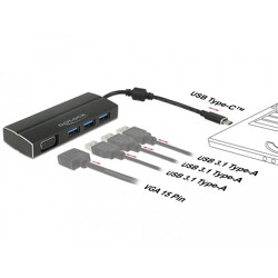 Adapter USB 3.1 Gen 1 USB-C na 3x USB 3.0-A + VGA (DP Alt Mode) Delock 63932