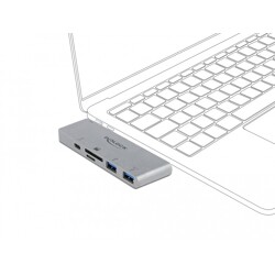 Hub 3-portowy + 2-slotowy czytnik kart do MacBook USB-C z PD 3.0 chowana przejściówka Delock 64078