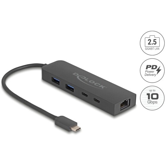 Hub USB 10Gbps z 2.5 Gigabit LAN i Power Delivery 85W Delock 64110