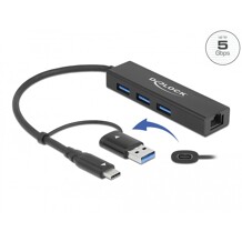 Hub USB 3.2 Gen 1 3 porty + Gigabit LAN USB-C lub USB-A Delock 64149
