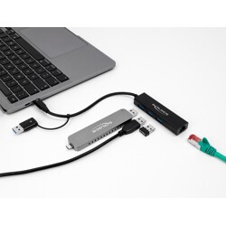 Hub USB 3.2 Gen 1 3 porty + Gigabit LAN USB-C lub USB-A Delock 64149
