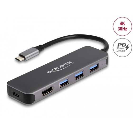 Hub USB-C 3x USB + HDMI 4K Power Delivery 85W Delock 64171