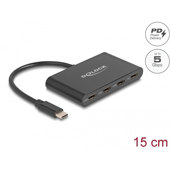 Hub USB 3.2 Gen 1 USB-C 3x USB-C + 1x USB-C PD 100W Delock 64174