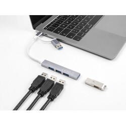 Hub USB Slim 4-portowy 3x USB 2.0-A + 1x USB 5Gbps typ A wejście USB-C lub USB-A Delock 64214