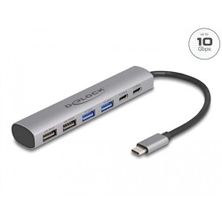 Hub USB 6-portowy 4x USB-A + 2x USB-C żeńskie Delock 64232