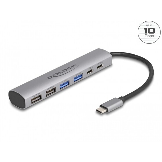 Hub USB 6-portowy 4x USB-A + 2x USB-C żeńskie Delock 64232