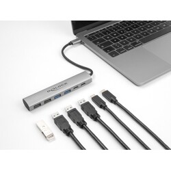 Hub USB 6-portowy 4x USB-A + 2x USB-C żeńskie Delock 64232
