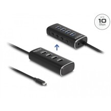 Hub USB 10Gbps 4-portowy USB-C z przełącznikami port&oacute;w przew&oacute;d 60cm Delock 64233