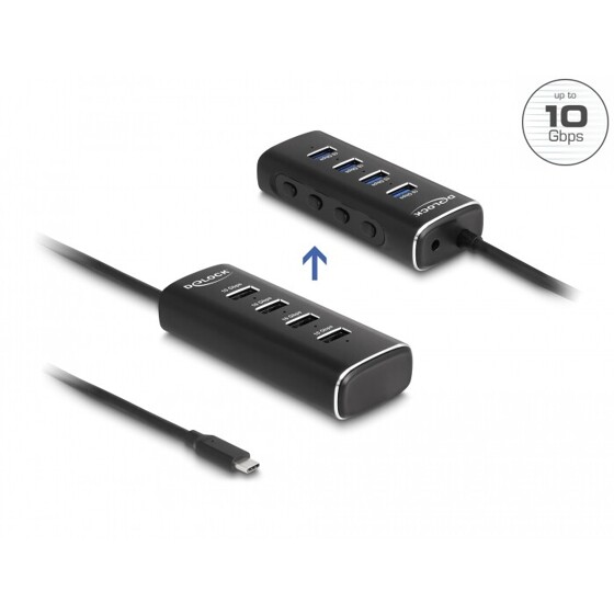 Hub USB 10Gbps 4-portowy USB-C z przełącznikami portów przewód 60cm Delock 64233