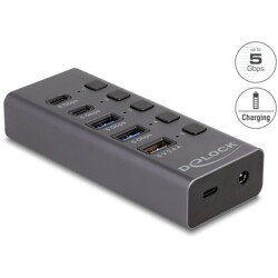 Hub USB 5Gbps 2x USB-A + 2x USB-C z funkcją szybkiego ładowania przełącznik Delock 64248